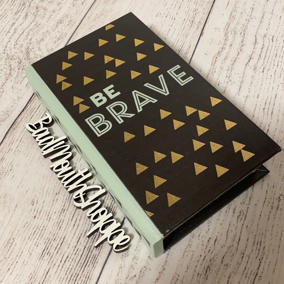 Teal Black BE BRAVE Geometric Triangle Hidden Storage Book Box - Picture 1 of 7